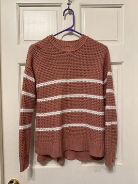 SO Striped Crewneck Sweater - Dusty Rose & White
